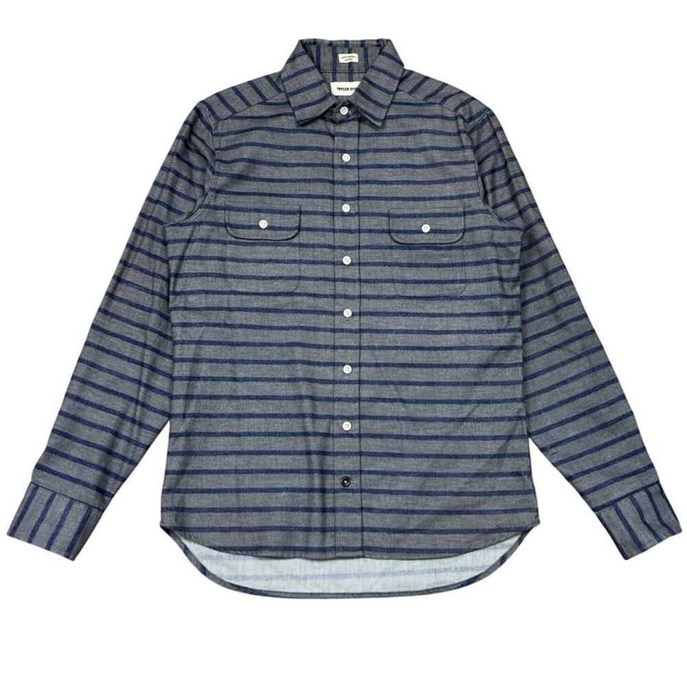 Taylor Stitch Striped Flannel Button Down Casual Shirt Blue Gray Size 38 Small